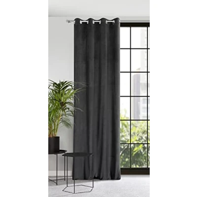 Imagen de Eurofirany Cortina de Terciopelo con Ojales para Puerta balcón, Aspecto Terciopelo, 1 Unidad, diseño Ondulado, Monocolor, mullida, salón, d