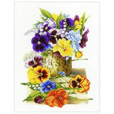 Imagen de Lanarte Pot of Pansies Aida Cruz Stich Set