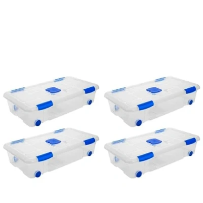 Imagen de AC Pack de 4 Cajas ordenación plástico Transparente N.º 11. Contenedor para almacenar Juguetes, Libros, Ropa, Mantas. Capacidad 30 litros. Dimensiones Aprox.: 73,2 x 41,2 17 cm