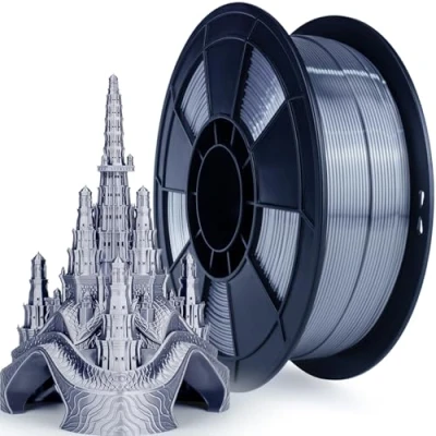 Imagen de ZIRO Seda Filamento PLA 1.75mm, Impresora 3D 1.75mm 1kg (2.2 lbs) / Bobina, Precisión Dimensional +/ 0.03mm, Gris Plata