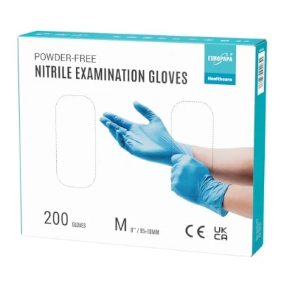 Imagen de EUROPAPA® 200 Guantes De Nitrilo Desechables Que Cumplen Las Normas EN455 EN374, Sin Polvo Ni LÁTex, Disponibles En Tallas S, M, L Y XL (M, Azul)