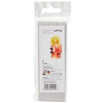 Imagen de Lékué Pack de Palos para Helado (Classic, Fresa, Cactus, Piña y Sandía), Blanco, 125 mm, 20 Unidades