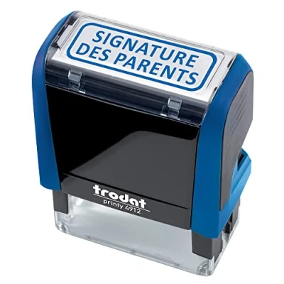 Imagen de Sello de Tinta para profesores Signature des Parents Trodat 4912 x Print con automática recargable color azul Formato impresión 45 16 mm Ideal documentos escolares