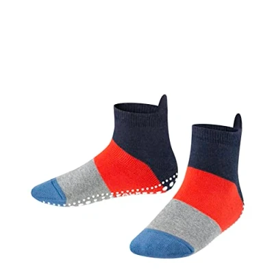 Imagen de FALKE Colour Block K HP algodón puños en la suela 1 par, Calcetines para casa Unisex niños, Azul (Navy Blue Melange 6490), 19 22