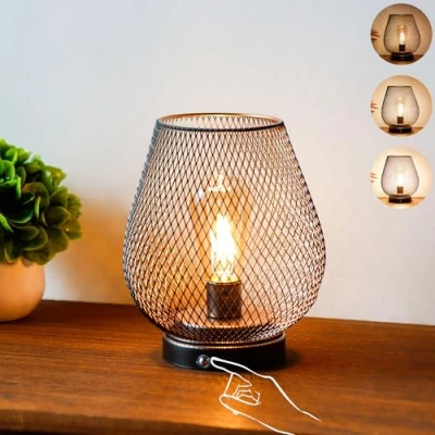 Imagen de JHY DESIGN lámpara táctil, jaula de metal, linterna LED, con pilas bombilla acento inalámbrica para bodas, eventos patio interiores y exteriores (huevo bronce)