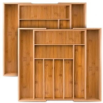 Imagen de Loco Bird Bandeja de cubiertos para Cajon bambú hasta 9 compartimentos útil la Cocina Inserto Cajón Cubertero madera