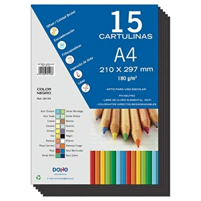 Imagen de Dohe Cartulinas A4 Color Negro para Manualidades e Impresión (15 uds.) 21x29,7 cm 180 g/m² Material de oficina