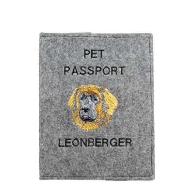 Imagen de Art Dog Funda para Pasaporte Perros de Fieltro Hecha a Mano con Patrón Bordado Viaje Mascotas 17x12,5cm Leonberger
