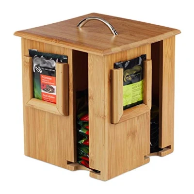 Imagen de Relaxdays, 5 x 18 cm Caja para té e infusiones, Tapa extraíble, Cuatro compartimentos, 160 sobres, Marrón, 20, Bambú