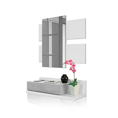Imagen de Habitdesign Recibidor con cajón y Espejo, Mueble de Entrada, Modelo Tekkan, Acabado en Blanco Artik Gris Cemento, Medidas: 75 cm (Ancho) x 116 (Alto) 29 (Fondo)