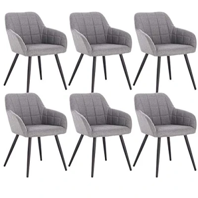 Imagen de WOLTU 6 x Sillas de Comedor Nordicas Estilo Vintage Juego 6, Silla Cocina Tapizada con Reposabrazos Tapizadas Lino, Estructura Metal, Gris Claro BH107hgr