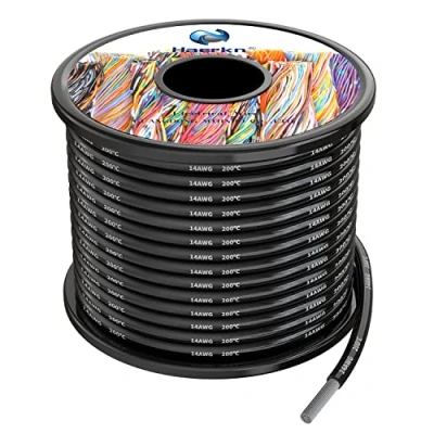 Imagen de 2.0mm² Cable Alambres eléctrico de silicona 14awg negro 10 metros cobre estañado trenzado sin oxígeno Resistencia a altas temperaturas
