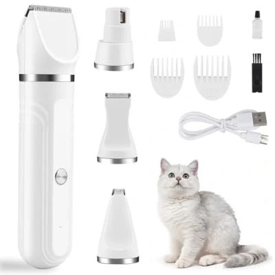 Imagen de Beihre 4 en 1 Silencioso Cortapelos para Perros y Gatos, Maquina Cortar Pelo Cortauñas Recargable con Cabezales de Corte Multifuncionales Todo el Tuerpo