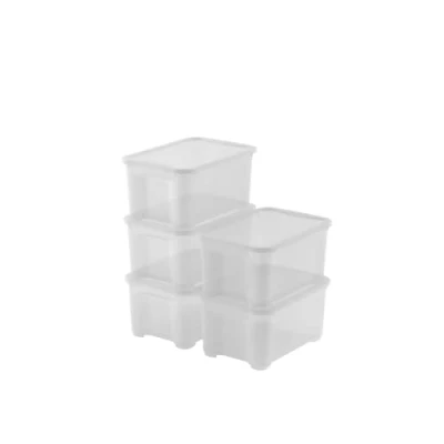 Imagen de Keter Juego de 5 Cajas organizadoras plástico con tapa T Box XS, transparentes, ideales para ropa, zapatos y almacenamiento, aptas armarios garajes, 14 L, 38 x 26 19 cm