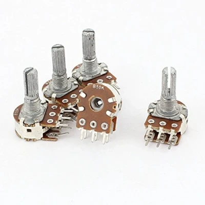 Imagen de sourcing map 5 piezas B50K Tipo B 50K Ohm 6 Terminal Potenciómetro cónico rotativo lineal doble