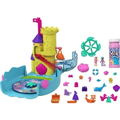 Imagen de Polly Pocket Acuario Burbuja Cofre con muñecas, pompas de jabón y Accesorios, Juguete +4 años (Mattel HHH51)
