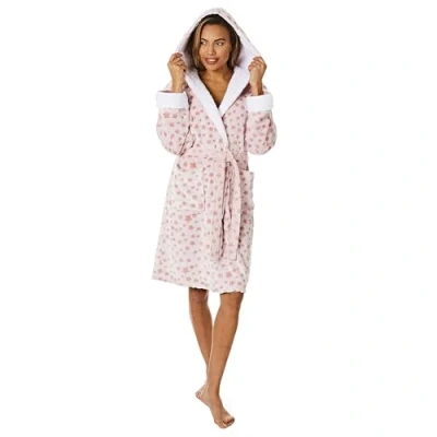 Imagen de Light &amp; Shade Coral Supersoft Fleece Dressing Gown Bath Robe Albornoz, Estrella pequeña con capucha Rosa, L XL para Mujer