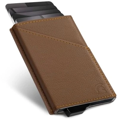 Imagen de POWR Tarjetero con Bloqueo RFID, Elegante Cartera Delgada y Protector de Tarjetas crédito sin Contacto, marrón, Minimalista