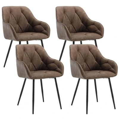 Imagen de WOLTU 4x Sillas de Comedor Cocina con Respaldo y Apoyobrazos Salon Moderno Patas Metálicas para Dormitorio Oficina, Cuero artificial vintage, Marrón Oscuro, EZS03dbr 4