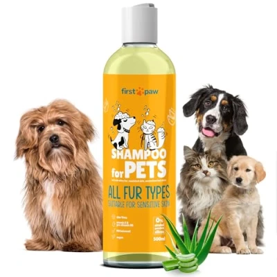 Imagen de FIRSTPAW 300ML Champu Perro y Gatos Natural Champú con Aloe Vera, Perros Piel Sensible para Todos Tipos de Pelaje, Hidratante e 100% Vegano Perros, Cachorros