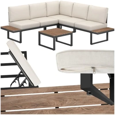 Imagen de TecTake® Conjunto de Muebles Jardin Exterior 4 Piezas, sofá Exterior, Aluminio Resistente a la Intemperie, Cojines extragruesos, Fundas extraíbles, Negro