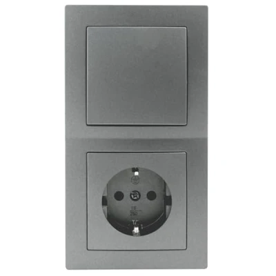 Imagen de MC POWER Flair Juego de enchufes e interruptores pared puerta 2 3 piezas interruptor protección contacto con marco antracita, mate