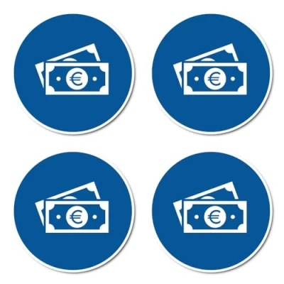 Imagen de Billetes/dinero aceptado, según la norma DIN EN ISO 7010 / ASR A1.3, pegatina: 10 cm de diámetro, 4 unidades.