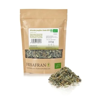 Imagen de FRISAFRAN Infusión de jengibre y limón Ecológica 100g Antiinflamatoria ingredientes naturales Vitaminico Digestiva Antioxidante Té jenjibre te refresco