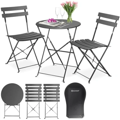 Imagen de KESSER® juego de muebles jardín 3 piezas con 2 sillas plegables, balcón, jardín, mesa metal (antracita)