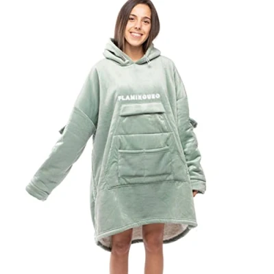 Imagen de Flamingueo Batamanta Sudadera Manta Mujer, Hombre Invierno, Blanket, Polar, Bata Mujer Poncho Invierno (Verde)