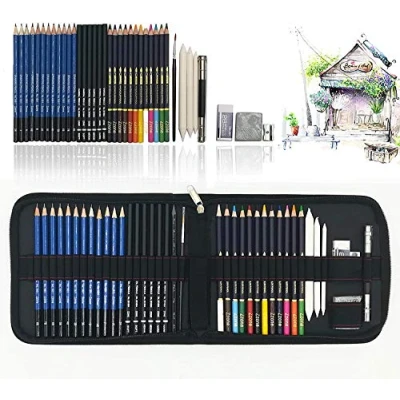 Imagen de tvfly 41 Piezas Set Dibujo Artistico Con Lapices Acuarelables, De Dibujo, Lapiz Grafito En Cartuchera para Artistas, Adultos y Niño