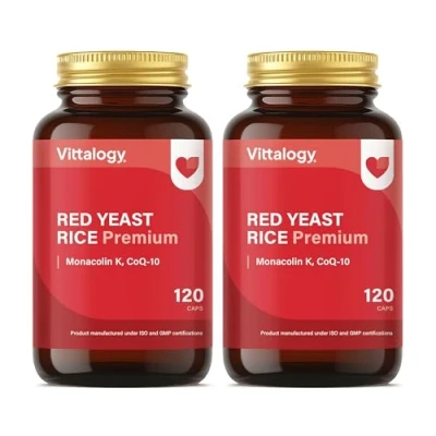 Imagen de Vittalogy Red Yeast Rice Premium. Levadura de Arroz Rojo Con Coenzima Q10. Reduce el Colesterol. Monakolina K Extracto Cardo Mariano, Policosanol Y 240 Cápsulas