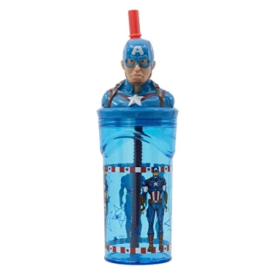 Imagen de Stor Vaso Infantil Reutilizable con Pajita y Tapa figurita 3D Capacidad de 360 ml Los Vengadores Marvel Capitan America
