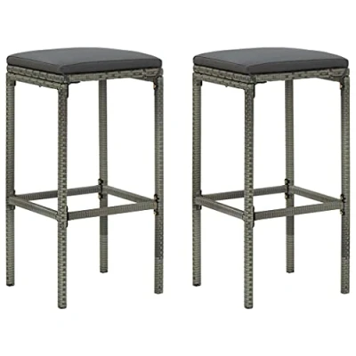 Imagen de vidaXL 2X Taburetes de Cocina con Cojines Casa Pub Barra Bistró Restaurante Mostrador Asiento Reposapiés Silla Alta Bar Ratán Sintético Gris