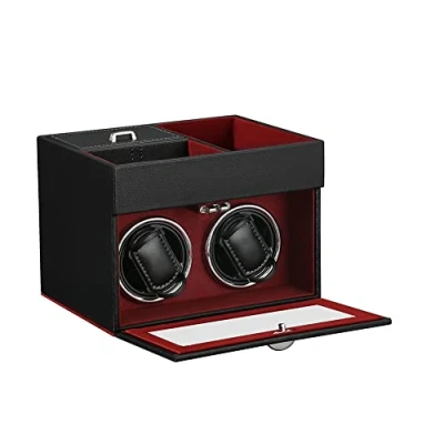 Imagen de DRAIGERWAY Caja Giratoria para Relojes Automatische Uhrenbeweger Box PU Leder Uhrengehäuse mit leisem Motor Batteriebetrieb Oder Netzteil für Automatikuhren… (Claret DGW)