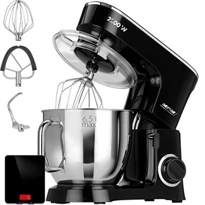 Imagen de MPM Batidora Amasadora Repostería Profesional Robot Cocina Orbital 2200W Máx. 6,5L Bol Acero Inox, 6 Velocidades + Función Pulso, Sistema Planetario, 3 Accesorios+ Báscula, MRK 19B