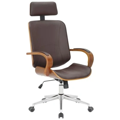 Imagen de CLP Silla De Oficina Dayton Madera, Metal &amp; Tapizado En Polipiel I Escritorio Giratoria con Reposabrazos, Color:Nuez/marrón