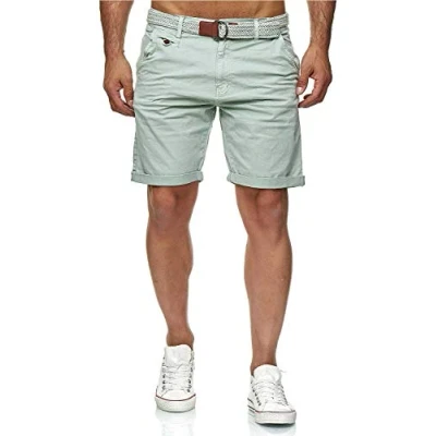 Imagen de Indicode Conor Pantalones cortos chinos para hombre, con cinturón, 100% algodón, bermudas de corte regular Surf Spray S