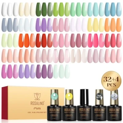 Imagen de ROSALIND Esmaltes Semipermanentes Para Uñas, 36 Piezas Pastel Blanco Amarillo Verde Azul Violeta Colores Semipermanente, UV/LED Naranja Nude Rosa Pintauñas Manicure Regalo