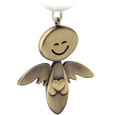 Imagen de FABACH Llavero de ángel la guarda con sonrisa corazón, colgante noble metal en plata, oro, rosa, negro, bronce, regalo amuleto suerte, carné conducir, 1 x bronce (mate),
