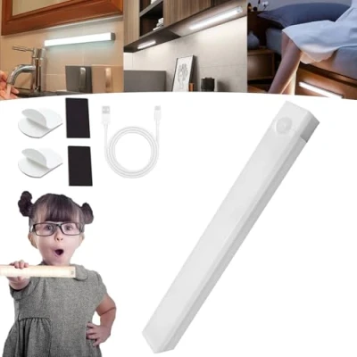 Imagen de Punch Free Smart Sensor Magnetic Rechargeable Led Lights, Motion Activated Cabinet Light Indoor, Under Bedroom Stair Lighting Wireless Indoor (White,20CM)