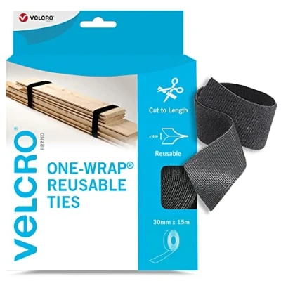 Imagen de VELCRO® Brand Lazos reutilizables de una sola envoltura multiusos perfectos accesorios escritorio para gestión cables y mejoras del hogar Negro 30 mm x 15 m