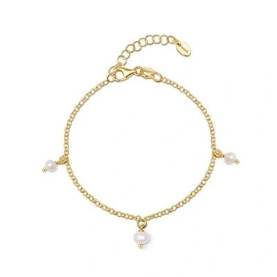 Imagen de Amberta Pulsera de Perlas Agua Dulce para Mujer en Plata Ley 925: con Colgante Chapada Oro 4 5mm