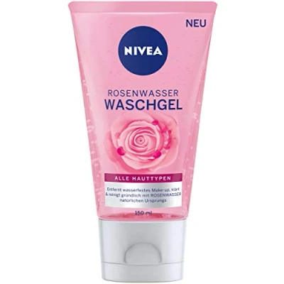 Imagen de Nivea Rose Water Wash gel (150 ml), limpieza facial con tecnología MicellAIR y agua de rosas natural, limpiador para todo tipo pieles