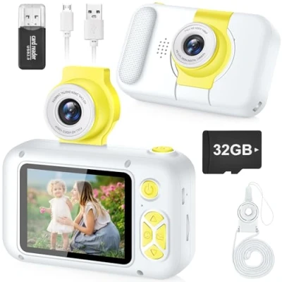 Imagen de Camara Fotos Infantil,ARNSSIEN 180 Flip Lens de para Niños,2.4in IPS LCD Cámara Digital con Funda Silicona,Cámara Selfie Infantil Regalo Niña Niño 3 4 5 6 7 8 9 10 Años