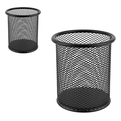 Imagen de D.RECT 2 unidades Caja de metal para bolígrafos Soporte redondo Malla multifunción taza bolígrafo Ø91 mm negro