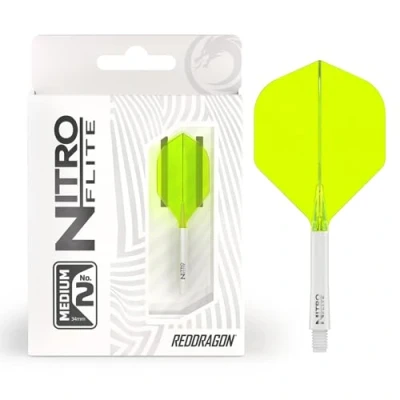 Imagen de RED DRAGON Dardos Nitro Flite Sistema integrado de vuelo y eje Forma diseño n.º 2 Color blanco amarillo, longitud media