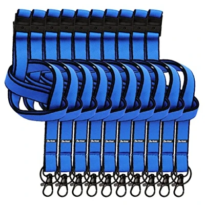 Imagen de Djois made by TARIFOLD 200521 Pack 10 Cintas Colgantes para Acreeditaciones, Tarjetas de Identificacion, Llavero Doble Accesorio enganche 46cm largo, Azul