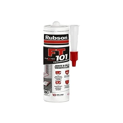 Imagen de Rubson 1698339 FT101 Sellador polimérico translúcido multimaterial para todo tipo de juntas, reparación grietas, pegamentos, uso interior y exterior, cartucho 280 ml, 0.28