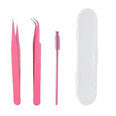 Imagen de Pinzas para Pestañas, 2 de Extensión Pestañas un 1 Cepillo Punta Recta y Curvada, Kit Precisión, DIY,
